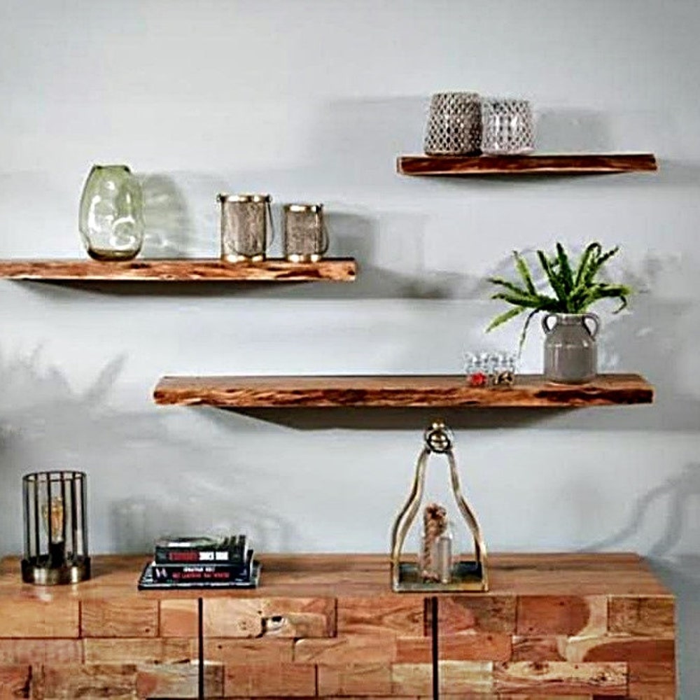 Walnut Natural Edge Floating Shelves, Custom Size Live edge, Floating Wall Mounted Floating Shelf