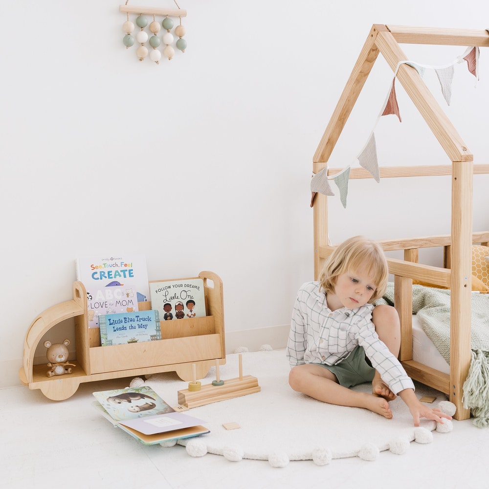 Christmas Gift for Toddler - Truck Bookcase, Montessori bookshelf, Unique Baby present, Nursery shelves, 1 year old gift, Waldorf furniture
