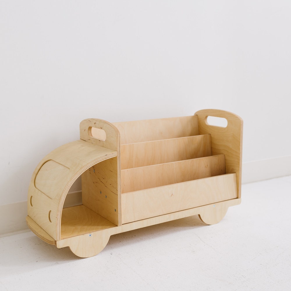 Christmas Gift for Toddler - Truck Bookcase, Montessori bookshelf, Unique Baby present, Nursery shelves, 1 year old gift, Waldorf furniture