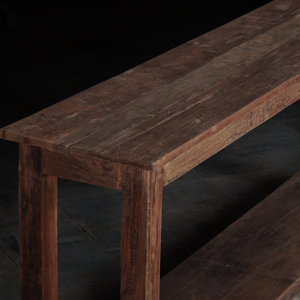 Rustic Reclaimed weathered wood console table with shelf | Farmhouse Entryway Console table | Vintage Console with storage shelf