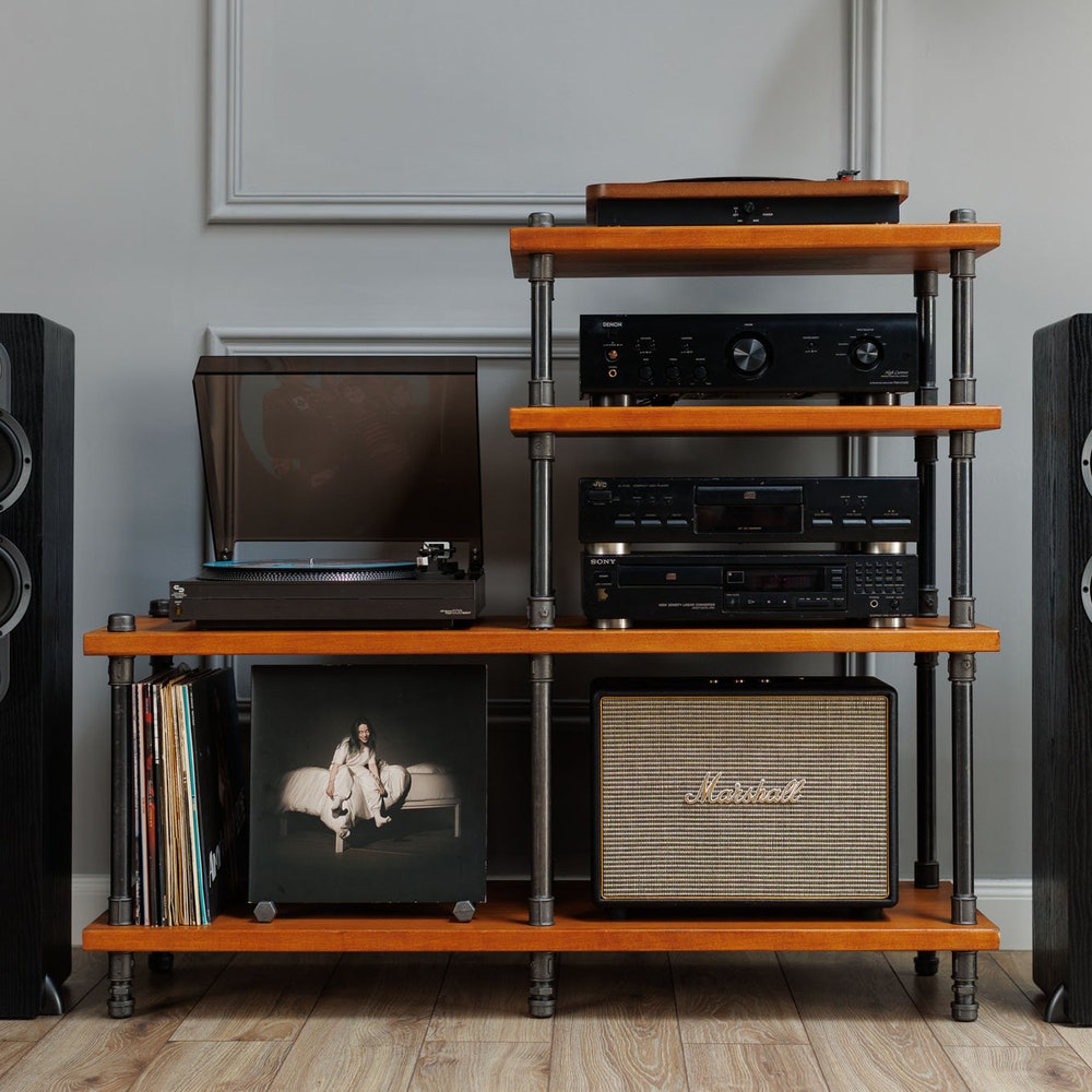 3 in 1 Industrial pipe stand, Vinyl  storage, Record storage, Record cabinet, Record player console