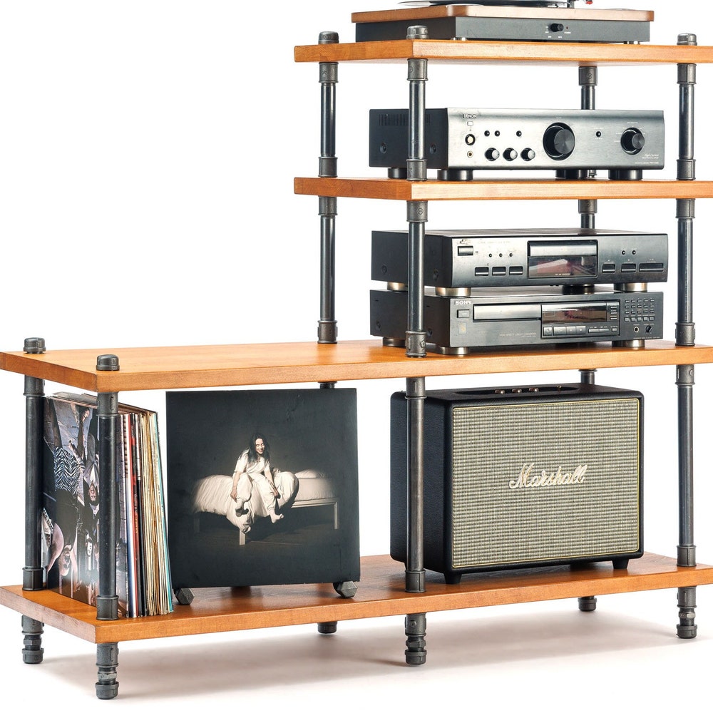 2 in 1 Industrial pipe stand, Vinyl  storage, Record storage, Record cabinet, Record player console
