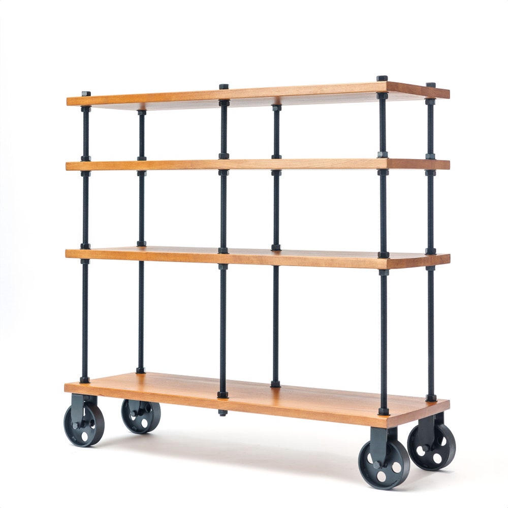 Registered design stand, 4 Tier Threaded Rods Double stand, LP Turntable Storage, Record Player Stand, Industrial Vinyl Table