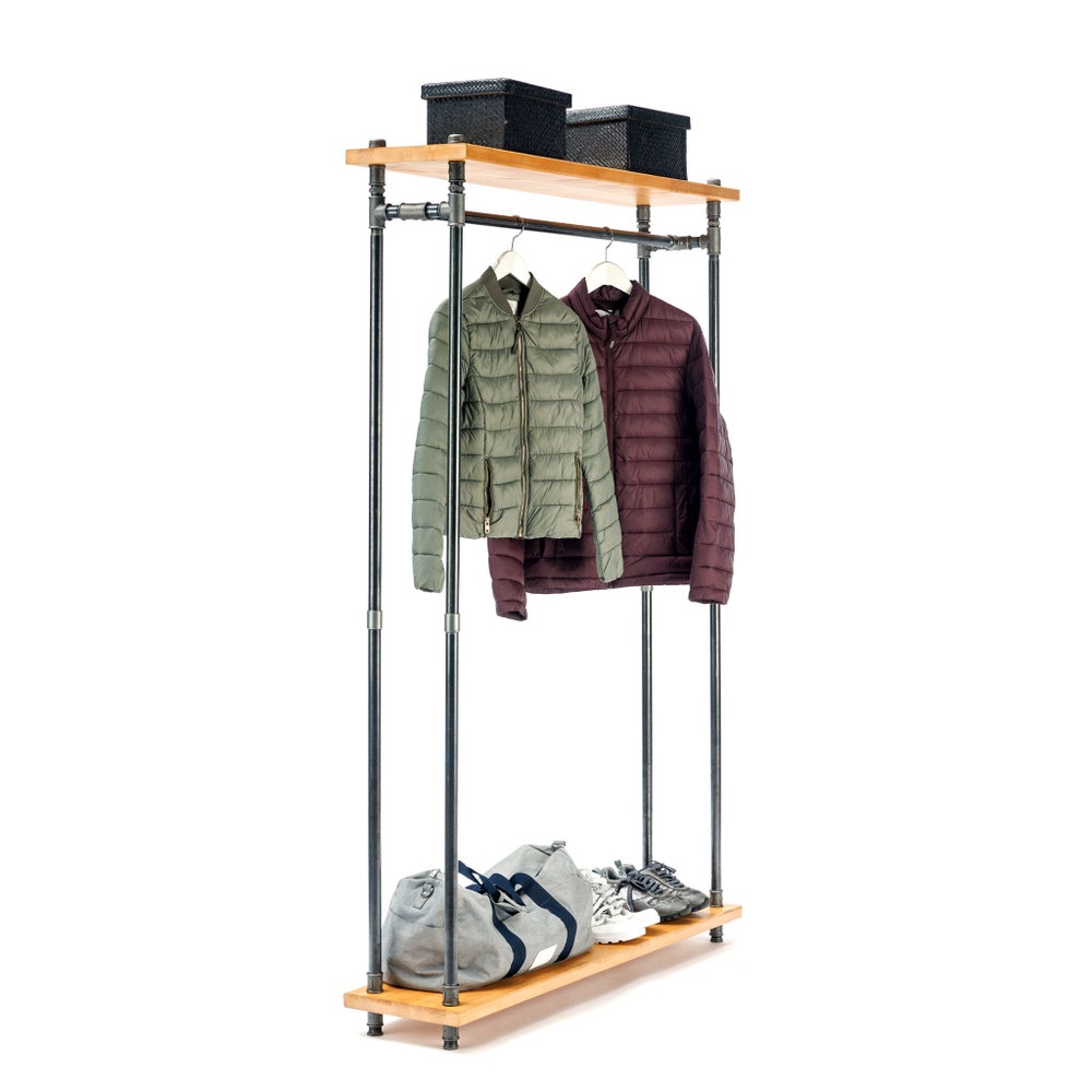 Floating Shelf and Clothing Bar, Retail Fixture, Rustic Industrial 36" Wood with Pipe Rack, Garment Rack, Industrial Floating Shelves