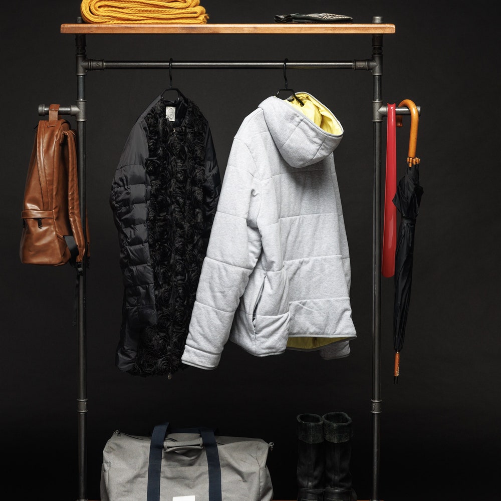 Rustic Industrial Garment Rack With Wood Shelf And Pipe Frame For Retail Or Home Use