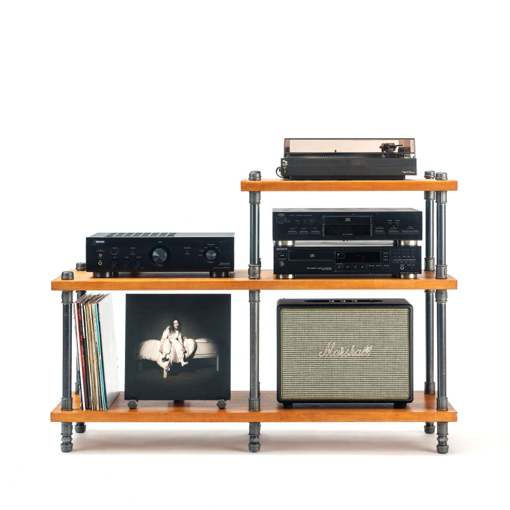 2 in 1 Industrial pipe stand, Vinyl  storage, Record storage, Record cabinet, Record player console