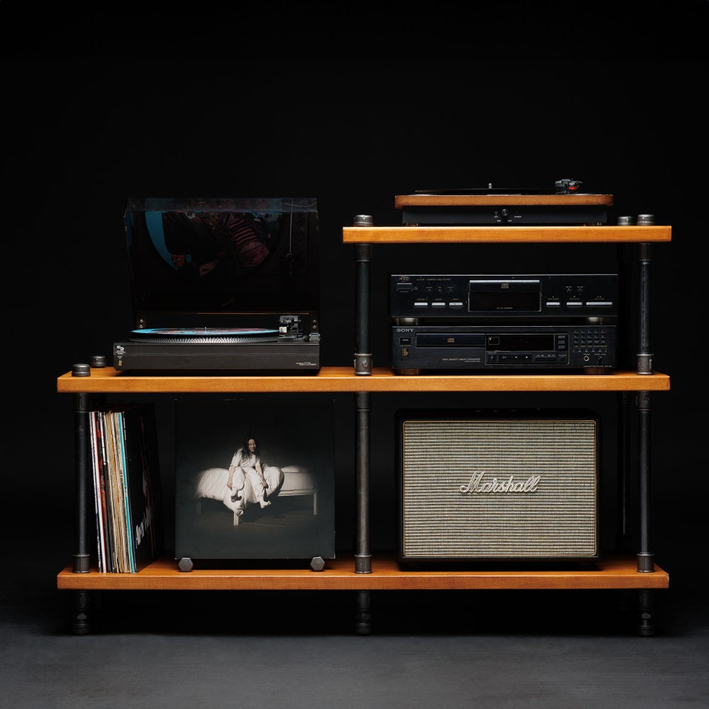 2 in 1 Industrial pipe stand, Vinyl  storage, Record storage, Record cabinet, Record player console