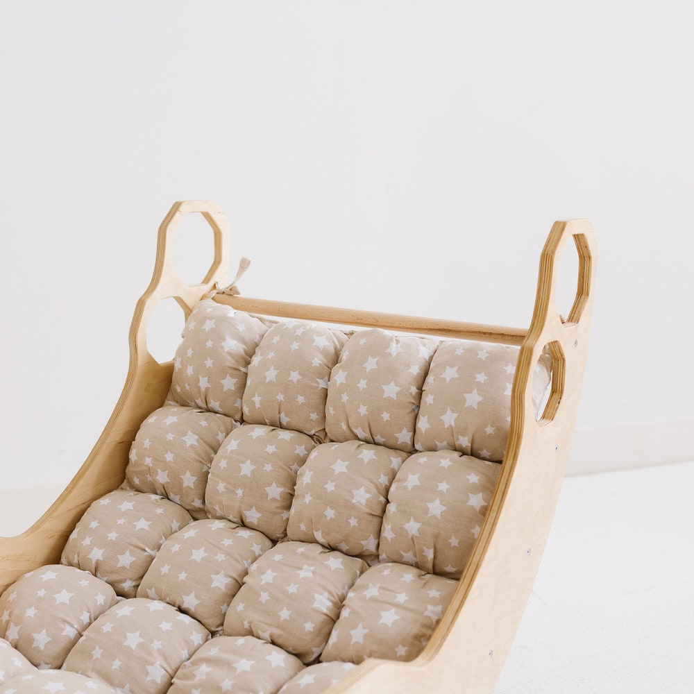 Climbing Set of 3 items with Cushion, Toddler Rocker, Montessori Furniture, Baby Wooden Gym, Arch with pillow, Foldable triangle, 1st Gift