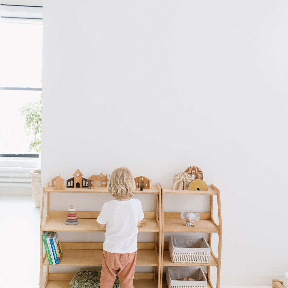Set of Open Shelves: Toy Storage + Kid Clothing Rack, Toddler Nursery, Toys Shelf, Montessori Furniture, Open Shelf, Montessori Shelves