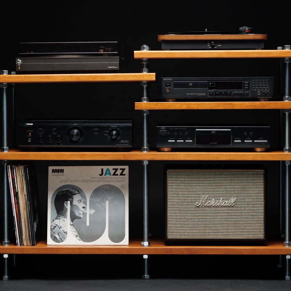 2 in 1  Rack,  Turntable Stand, Wood Furniture, Handmade Record Player Stand, Industrial Vinyl Table, Media Hifi TV Unit