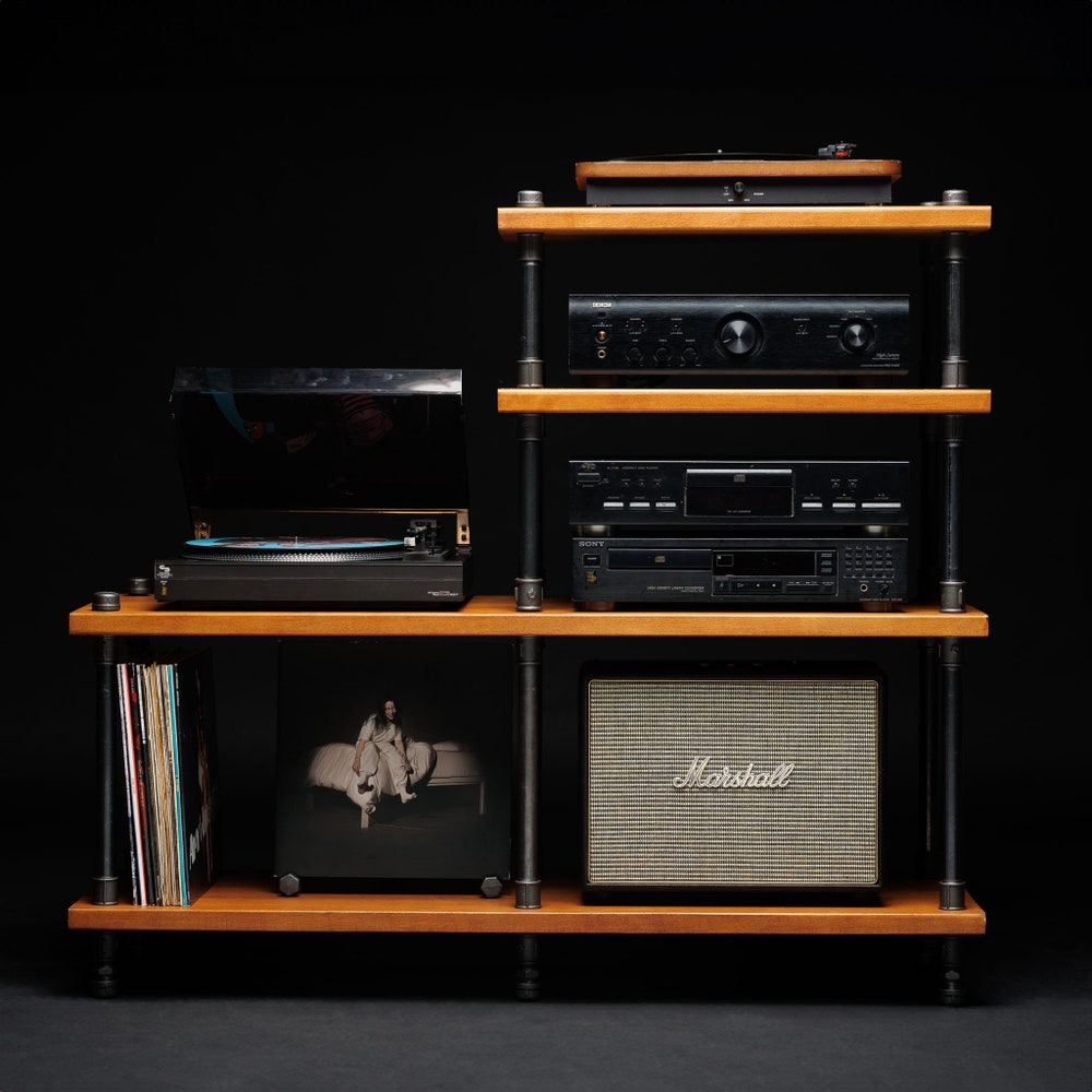 3 in 1 Industrial pipe stand, Vinyl  storage, Record storage, Record cabinet, Record player console