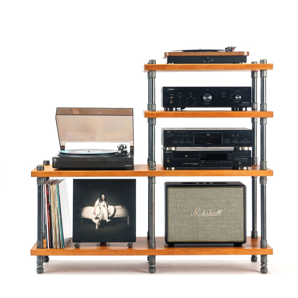 3 in 1 Industrial pipe stand, Vinyl  storage, Record storage, Record cabinet, Record player console