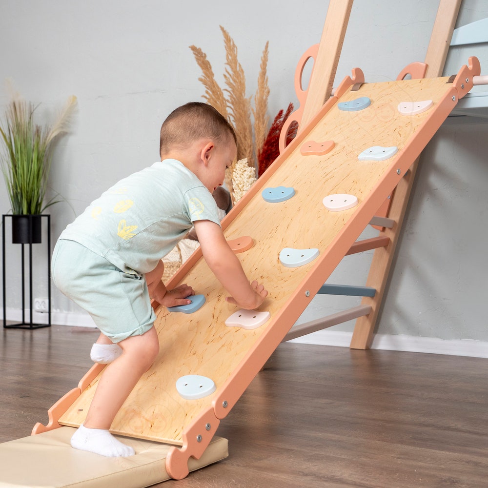 78x90" Up to 8 Years Circle Teepee Montessori Climber Toddler Tower with 2-Sided Wobble Board, Waldorf Rope Accessories & 2 Optional Playmat