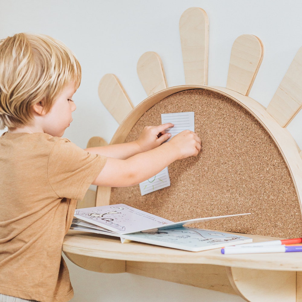 Sunshine Wall-Mounted Activity table with Chair, Set Desk and chair for 4 year old, Toddler Furniture, Montessori table, Baby dressing table