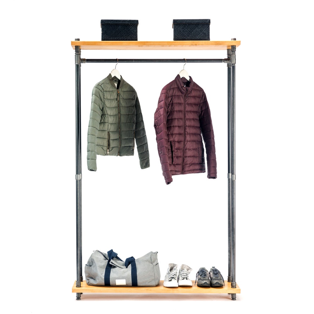 Floating Shelf and Clothing Bar, Retail Fixture, Rustic Industrial 36" Wood with Pipe Rack, Garment Rack, Industrial Floating Shelves