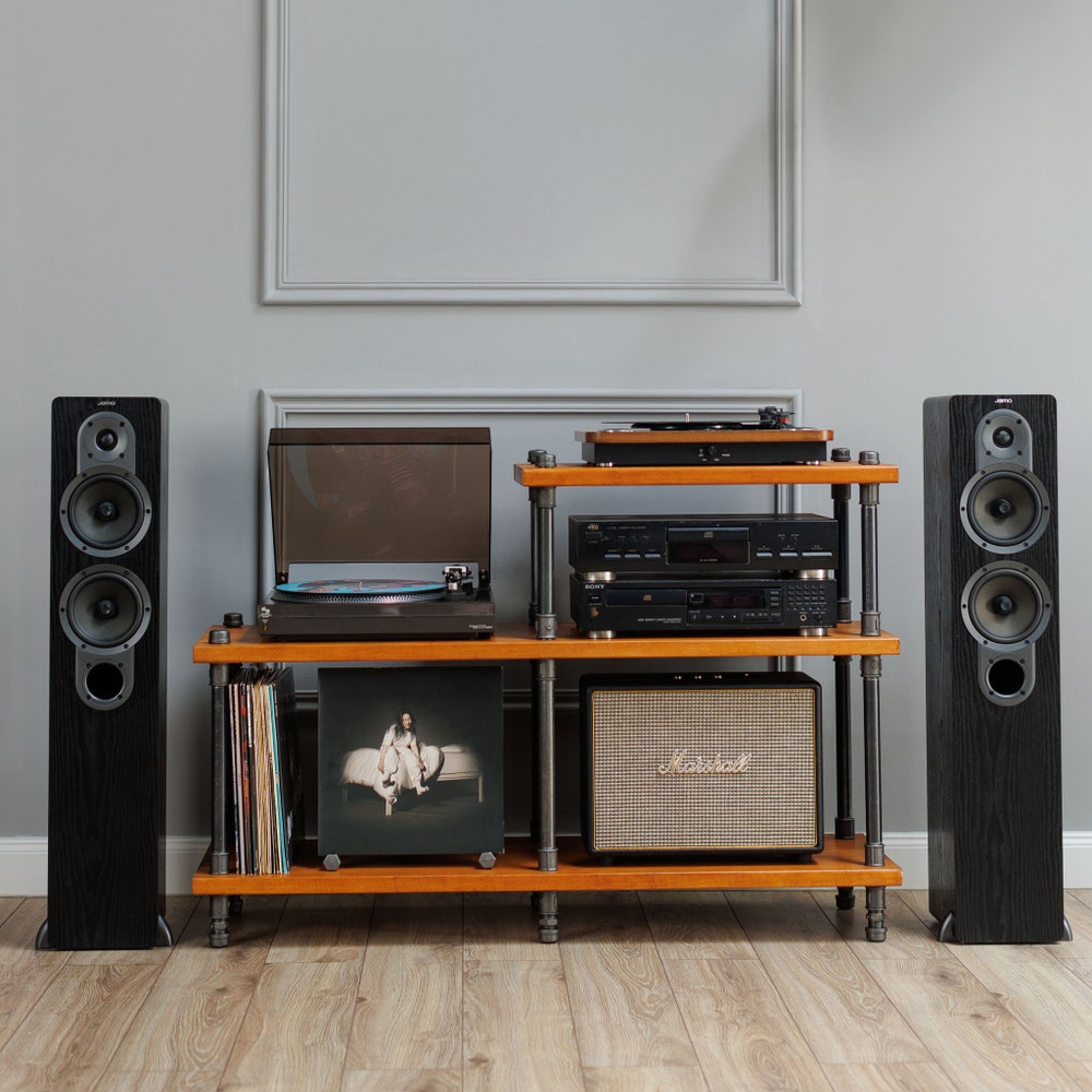 2 in 1 Industrial pipe stand, Vinyl  storage, Record storage, Record cabinet, Record player console