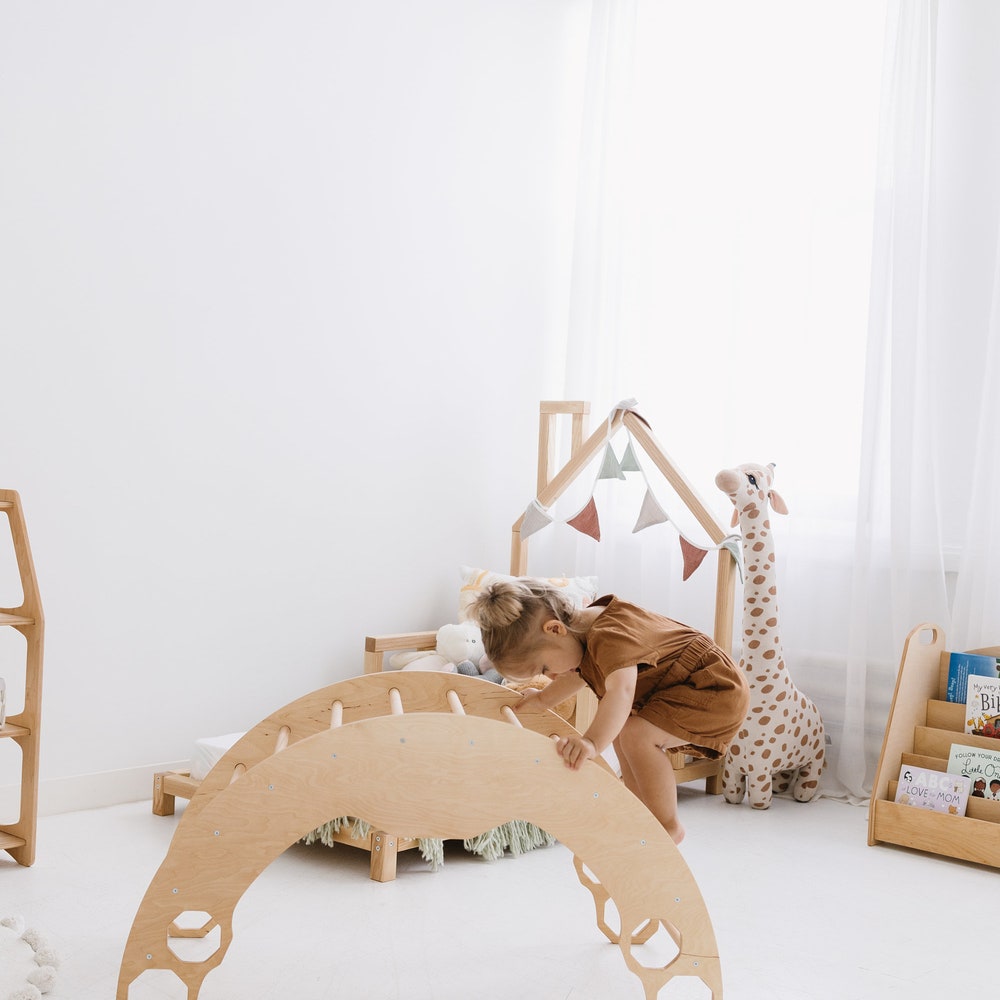 Climbing Set of 3 items with Cushion, Toddler Rocker, Montessori Furniture, Baby Wooden Gym, Arch with pillow, Foldable triangle, 1st Gift