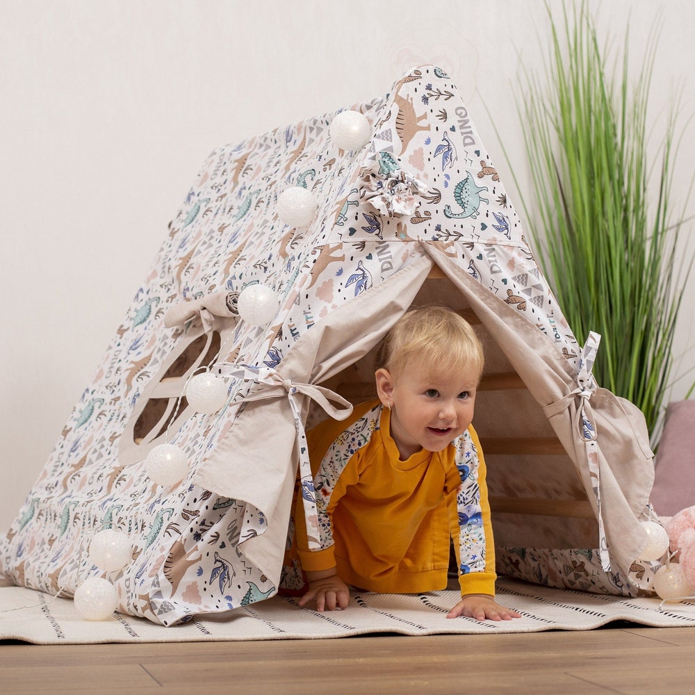Baby Mobile 3in1 Toddler Climbing Gym with Playmat Cushion & Optional Teepee Play Tent, Montessori arch, Climbing Triangle and Wobble Board