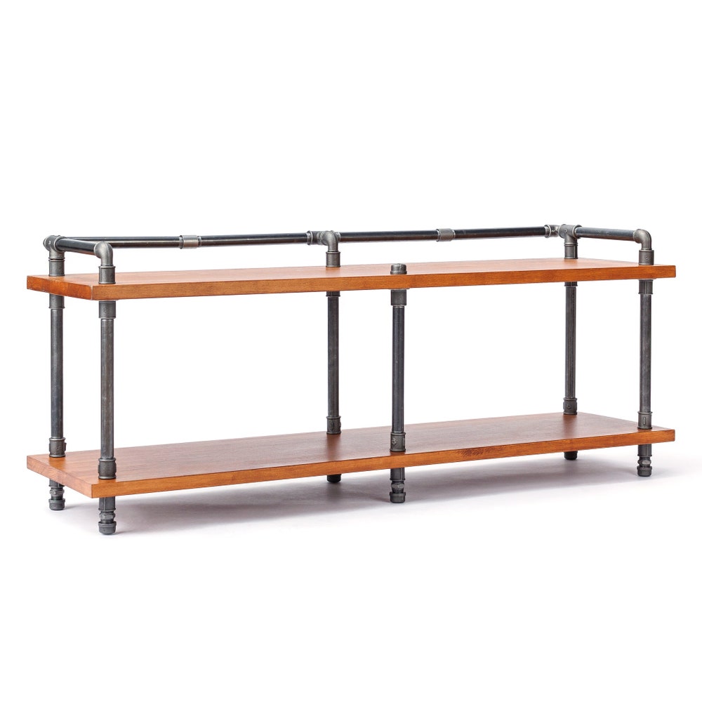 Industrial TV Stand With Storage Baskets And Rolling Pipe Frame Media Console