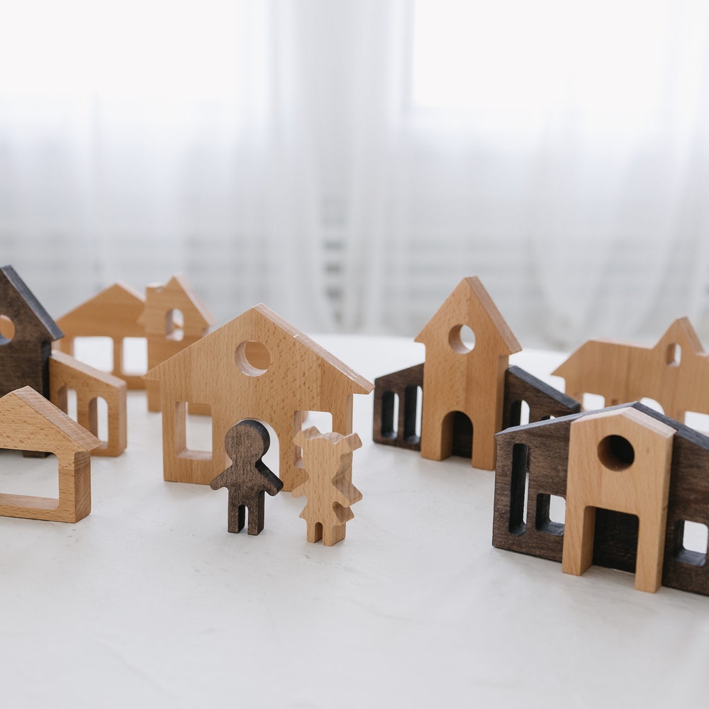 Christmas Village Set, Montessori Pretend Play Toys, Holiday Reusable Decor, Building Blocks for Toddler, Wooden Village Houses, First Gift
