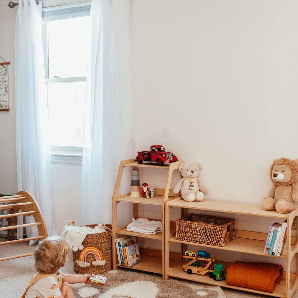 Set of 3 Shelves: Toy Storage + Kid Clothing Rack, Toddler Nursery, Toys Shelf, Montessori Furniture, Open Shelf, Montessori Shelves