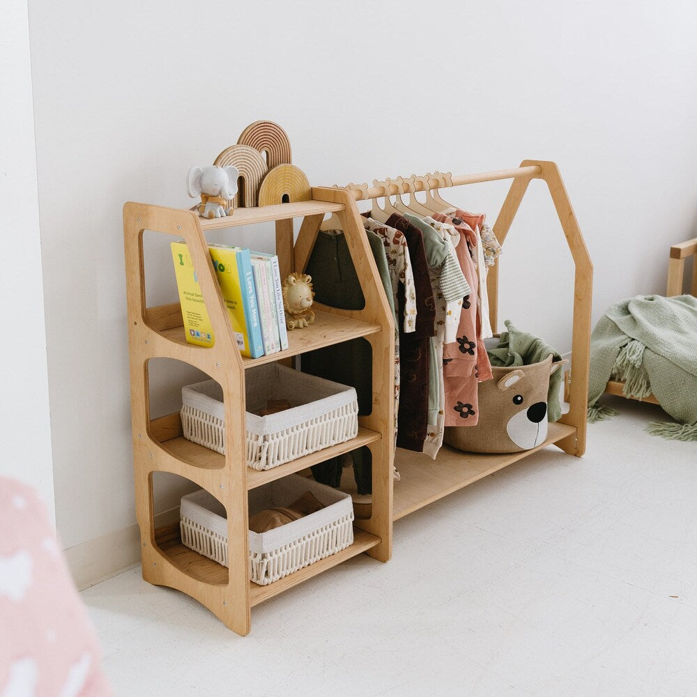 Set of Open Shelves: Toy Storage + Kid Clothing Rack, Toddler Nursery, Toys Shelf, Montessori Furniture, Open Shelf, Montessori Shelves