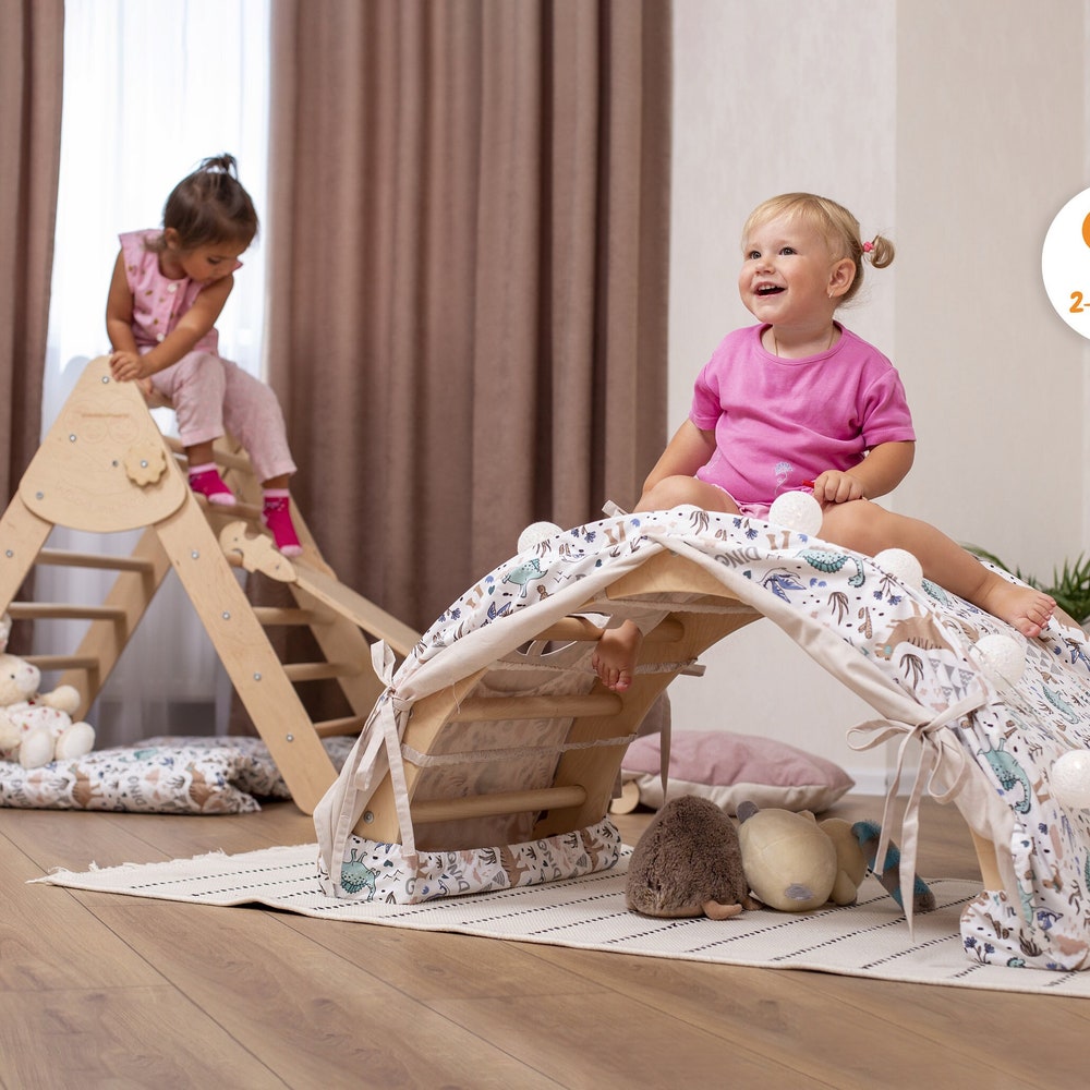 Baby Mobile 3in1 Toddler Climbing Gym with Playmat Cushion & Optional Teepee Play Tent, Montessori arch, Climbing Triangle and Wobble Board