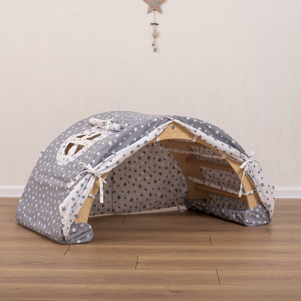 Waldorf Climbing Arch with Toddler Tent & Optional Soft Play Cushion, Handmade Furniture Montessori Rocker with Kids Tent and Playmat Pillow