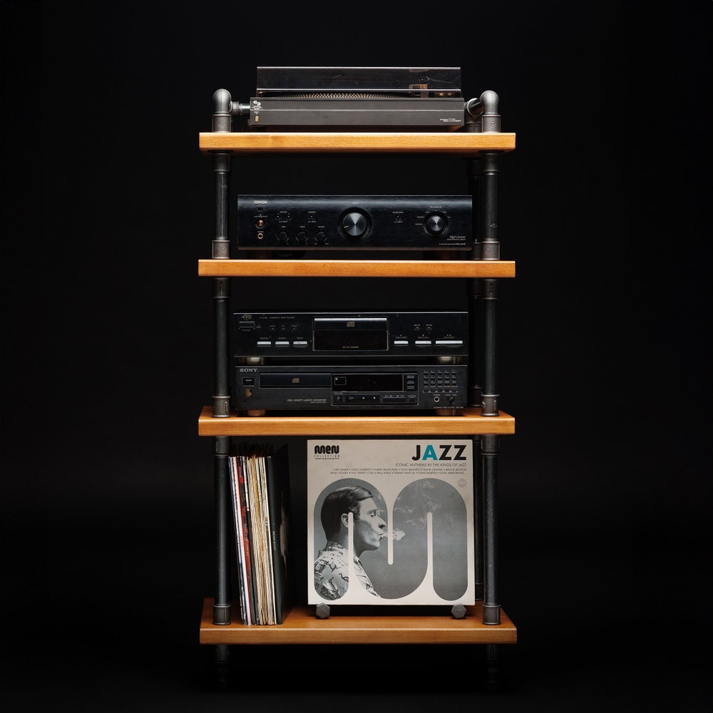 Best seller 4 Tier Industrial Pipe Stand, Handmade Record Player Stand, Industrial Vinyl Table, media Unit