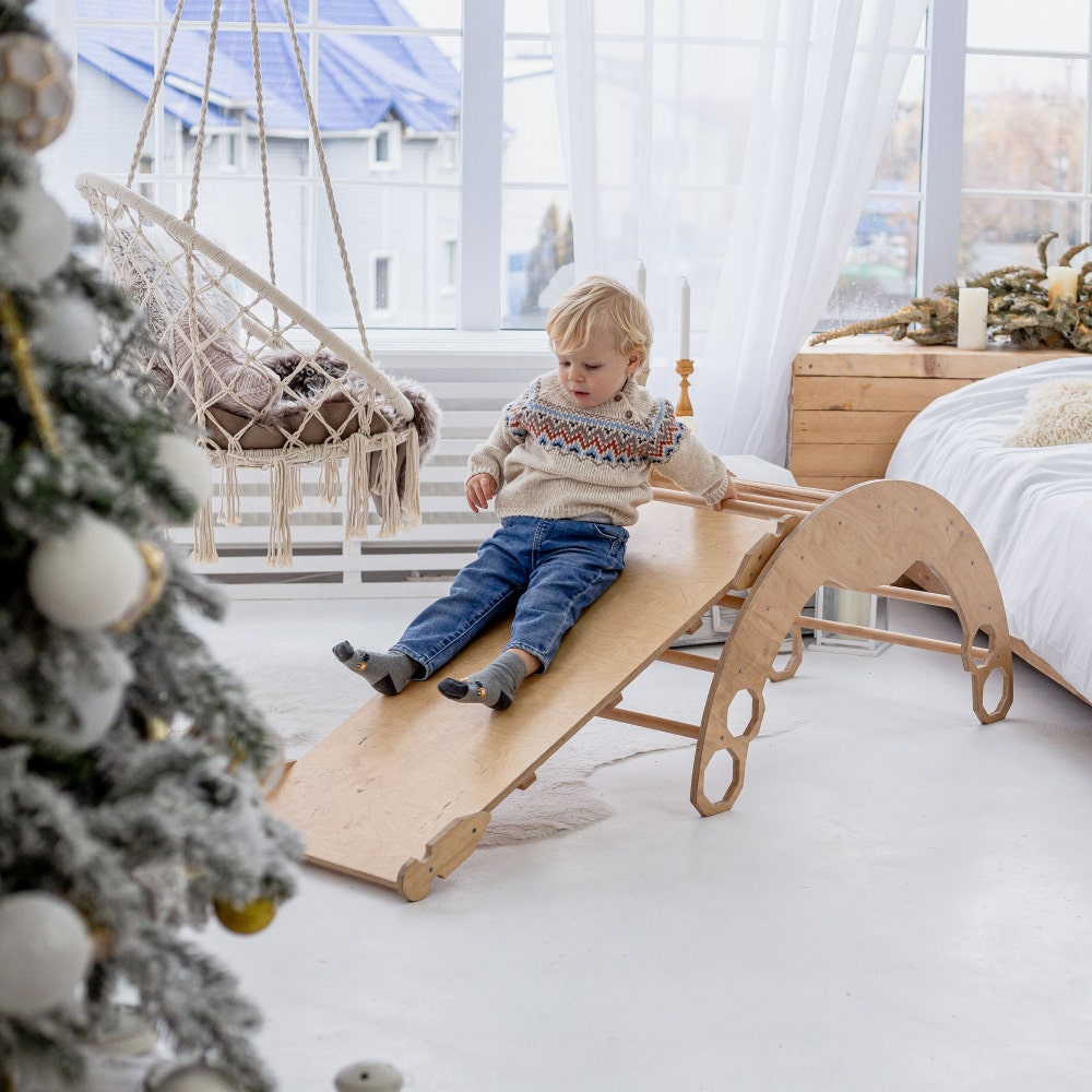 Christmas gift for Toddler - Set of 3 items - Climbing Arch + Foldable Triangle + Ramp ladder/slide, Montessori furniture, Kletterdreieck