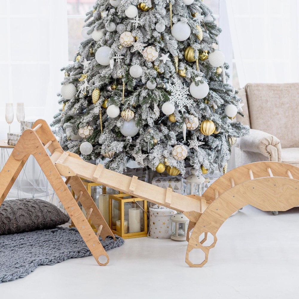 Christmas gift for Toddler - Set of 3 items - Climbing Arch + Foldable Triangle + Ramp ladder/slide, Montessori furniture, Kletterdreieck