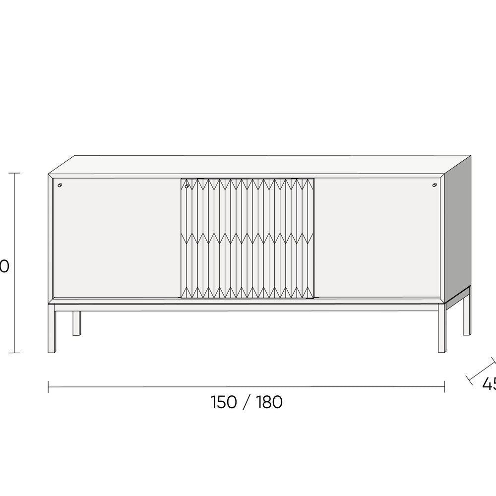 Walnut sideboard with three inlaid sliding doors in mid century modern style, credenza, dresser, commode, black walnut and oak veneer inlay