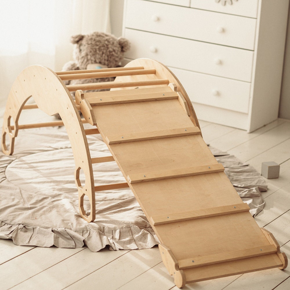 Baby First Christmas Gift - Climbing Arch with Cushion and Ramp - Montessori furniture, Rocker with pillow, Balance board, Toddler gym