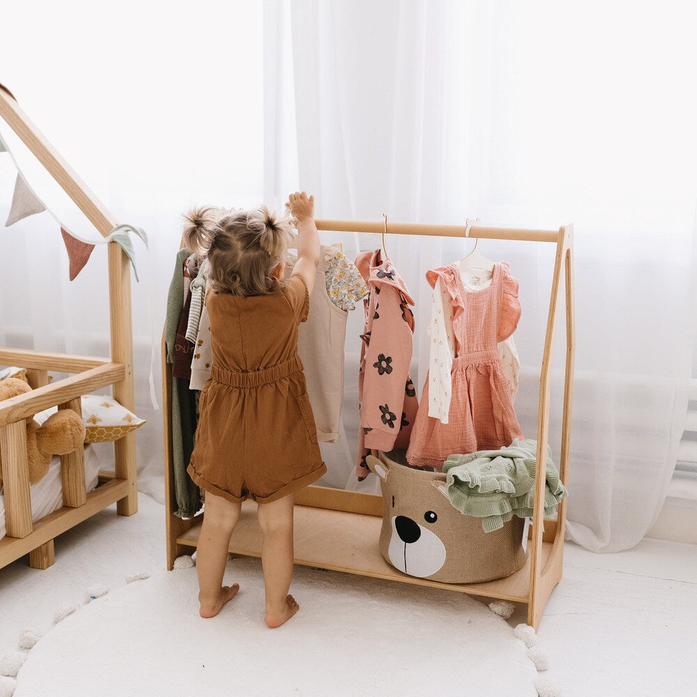 Set of Open Shelves: Toy Storage + Kid Clothing Rack, Toddler Nursery, Toys Shelf, Montessori Furniture, Open Shelf, Montessori Shelves