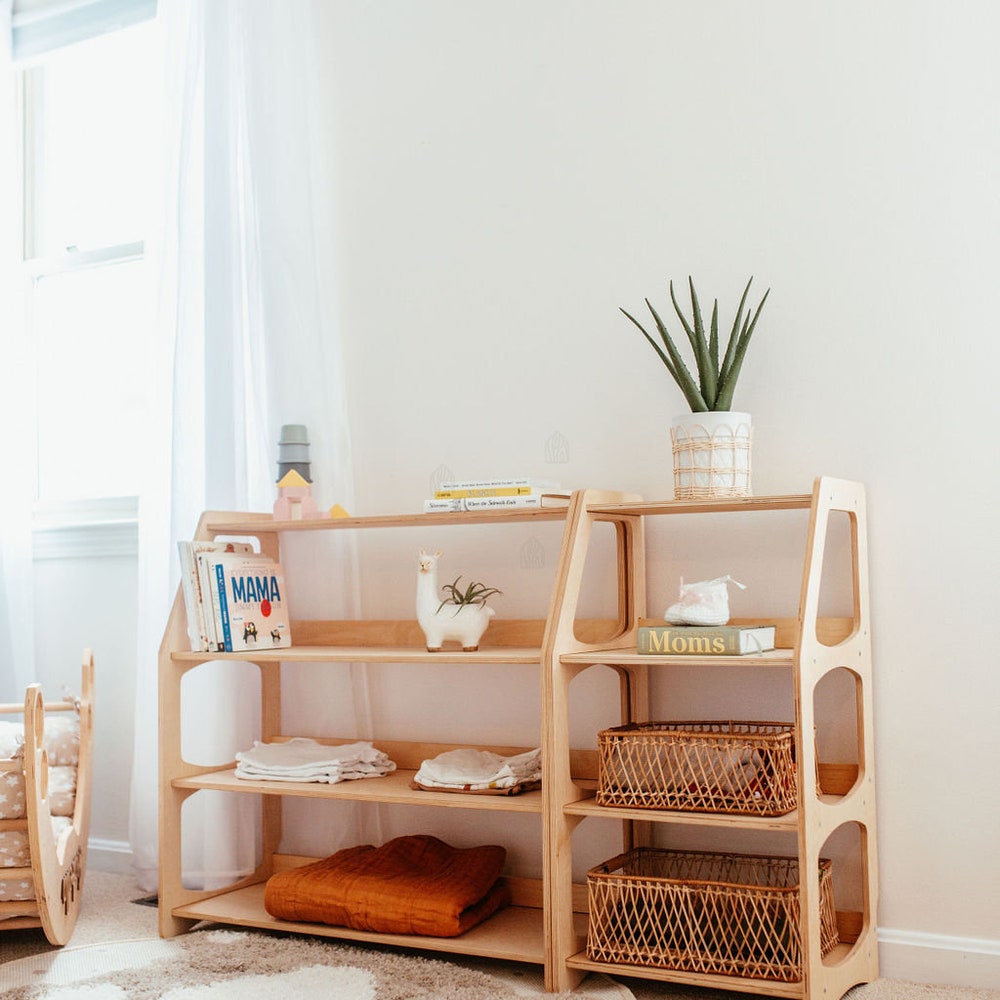 Set of 3 Shelves: Toy Storage + Kid Clothing Rack, Toddler Nursery, Toys Shelf, Montessori Furniture, Open Shelf, Montessori Shelves