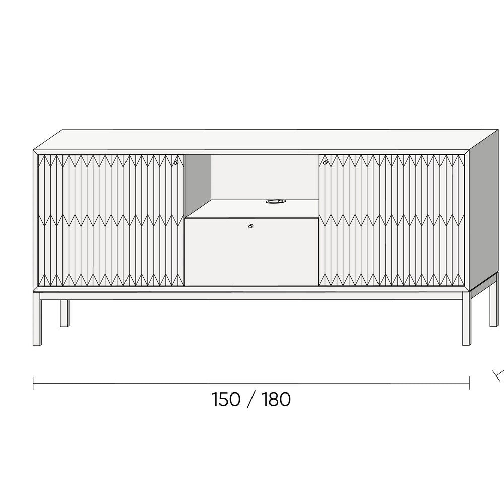 Walnut sideboard, TV stand with two inlaid doors and one drawer in mid century modern style, dresser, commode, media center cabinet