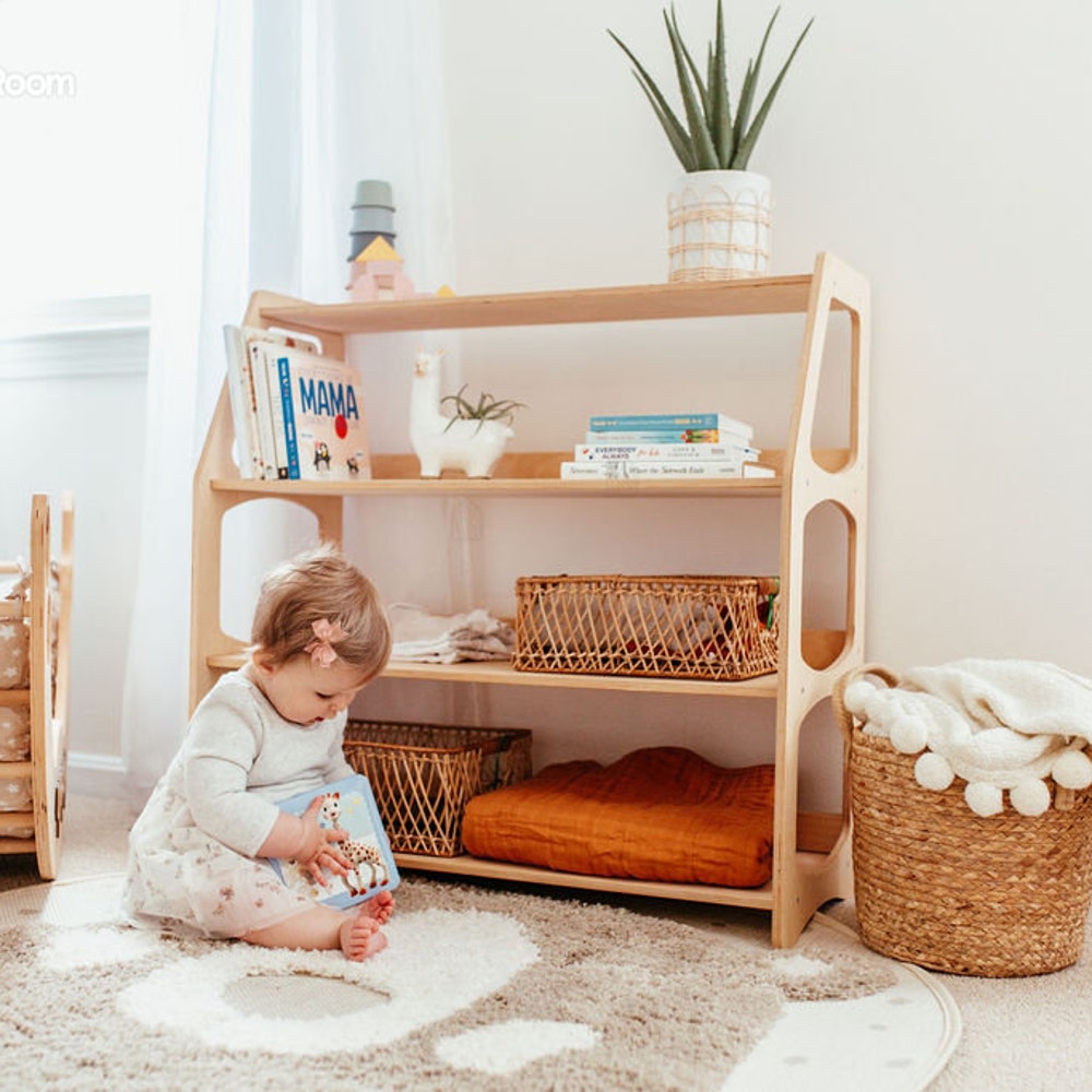 Set of 3 Shelves: Toy Storage + Kid Clothing Rack, Toddler Nursery, Toys Shelf, Montessori Furniture, Open Shelf, Montessori Shelves
