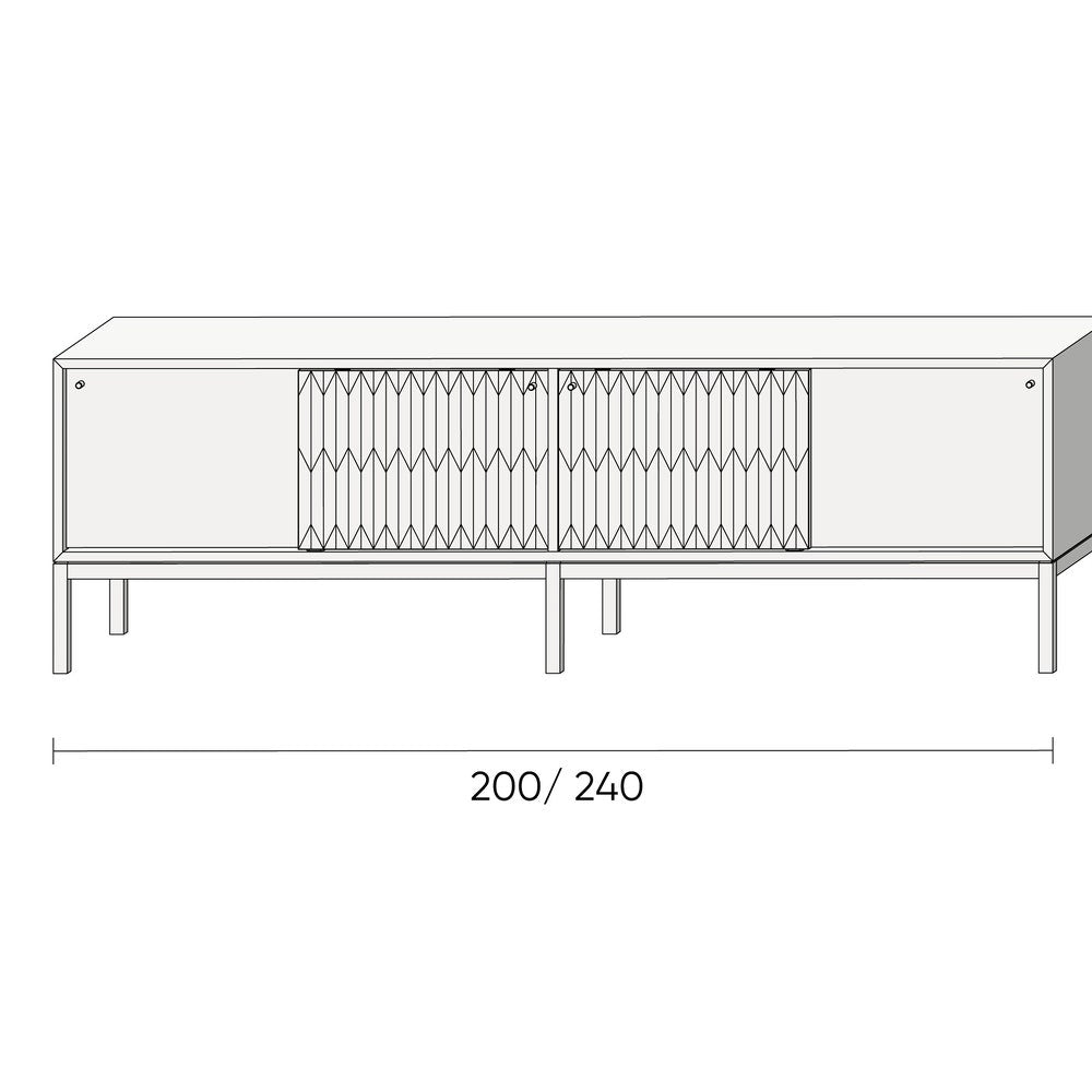 Walnut long sideboard with four inlaid sliding doors in mid century modern style, credenza, dresser, commode, walnut and oak inlay