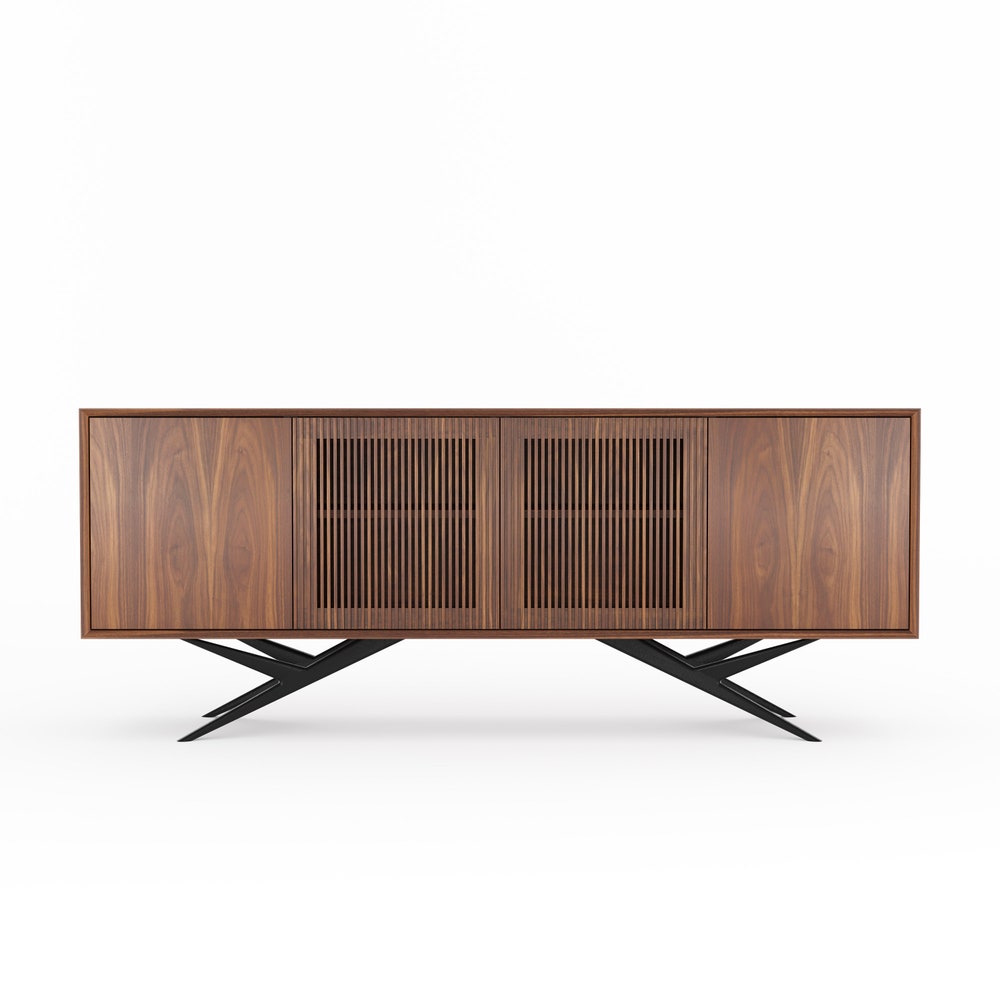Walnut long buffet for dining room in mid century modern style, credenza, dresser, commode, TV stand