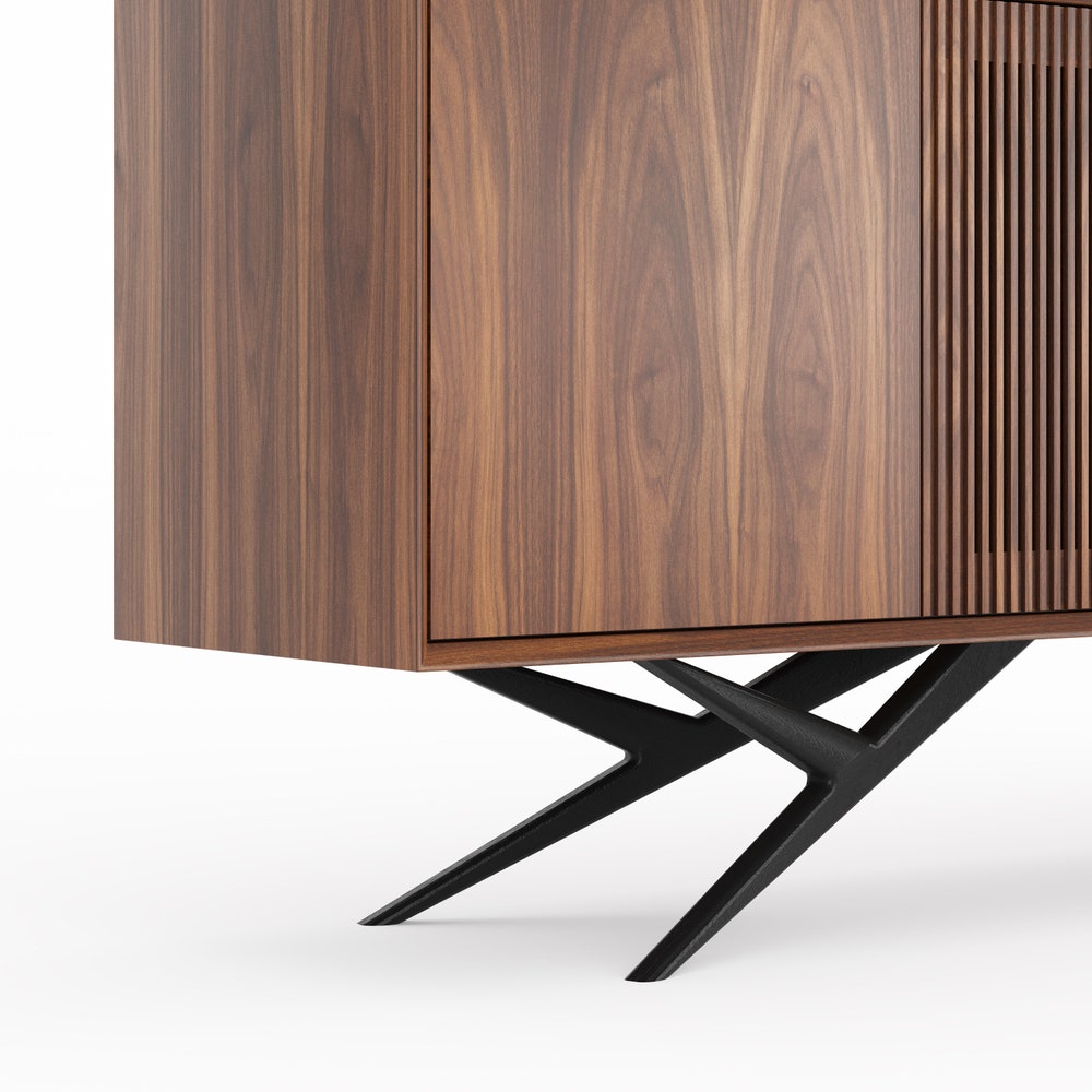 Walnut long buffet for dining room in mid century modern style, credenza, dresser, commode, TV stand