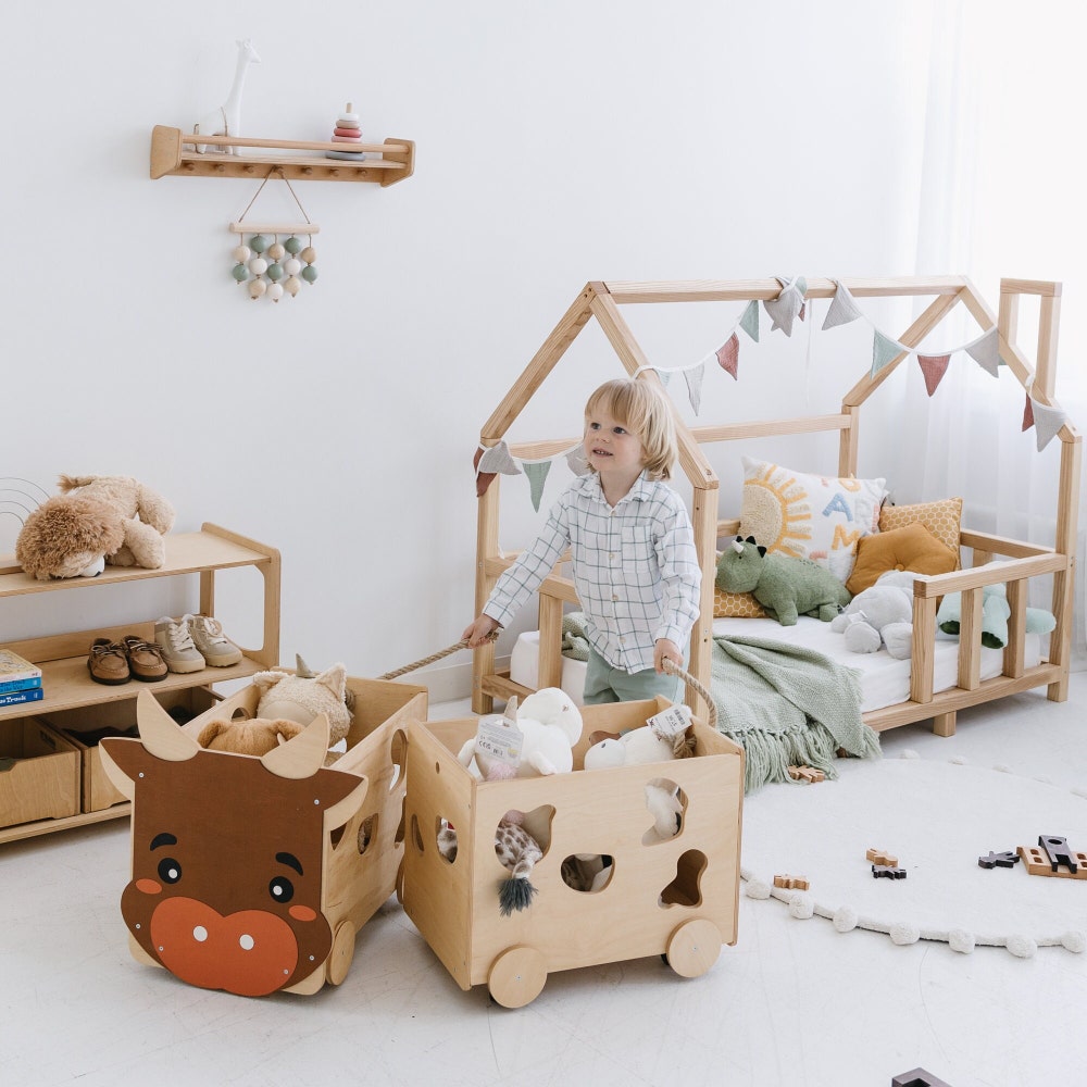 Toys Storage Box - Set of Two Boxes Cows Style, montessori furniture, Baby First Christmas Gift, Nursery farmhouse decor, Toddler playroom