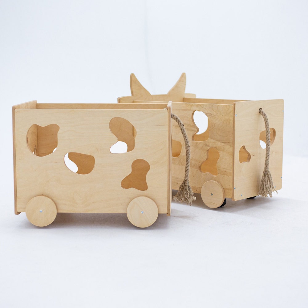 Toys Storage Box - Set of Two Boxes Cows Style, montessori furniture, Baby First Christmas Gift, Nursery farmhouse decor, Toddler playroom