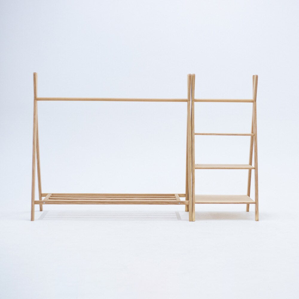 Wooden Clothing Rack with Shelves and Hangers, born Baby Wardrobe, Teepees for kids, Montessori furniture, Nursery Infant Dress Hanger