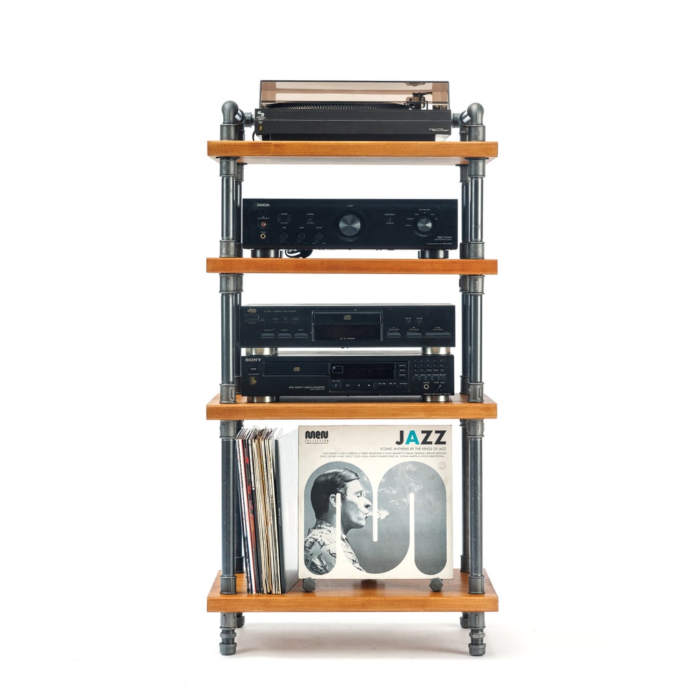 Best seller 4 Tier Industrial Pipe Stand, Handmade Record Player Stand, Industrial Vinyl Table, media Unit