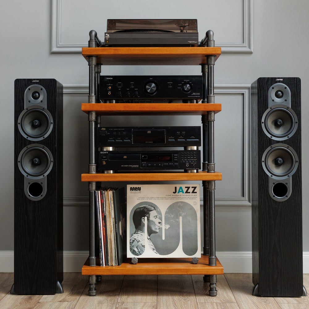 Best seller 4 Tier Industrial Pipe Stand, Handmade Record Player Stand, Industrial Vinyl Table, media Unit