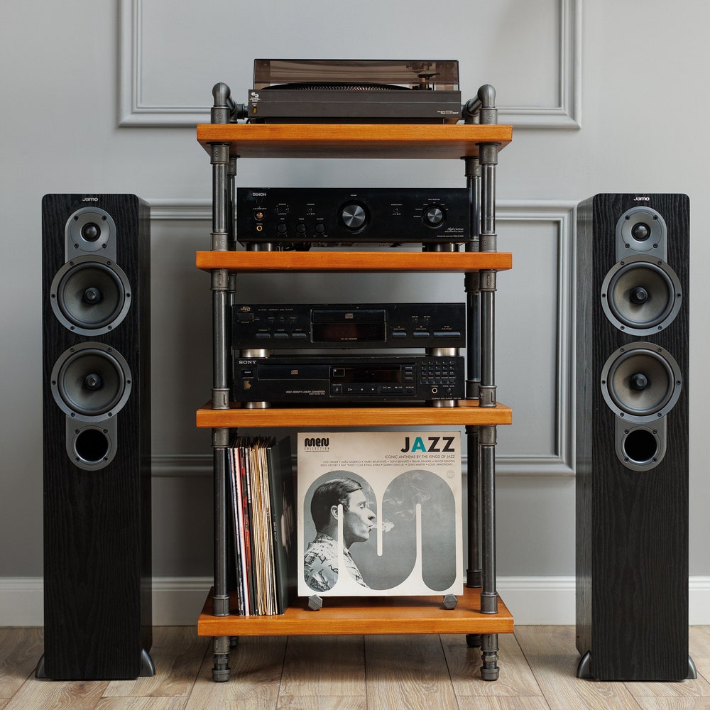 Best seller 4 Tier Industrial Pipe Stand, Handmade Record Player Stand, Industrial Vinyl Table, media Unit