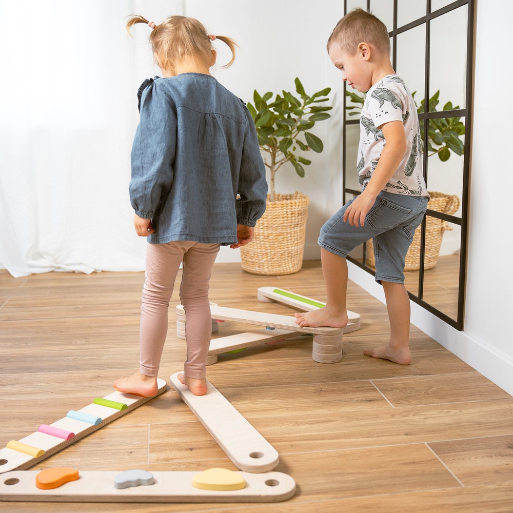 Wooden Balance Beam set - 8 beams, Double-sided balance beam, Balance Toy, Montessori, Balance Path, Gymnastic Beam, balance beam for kids