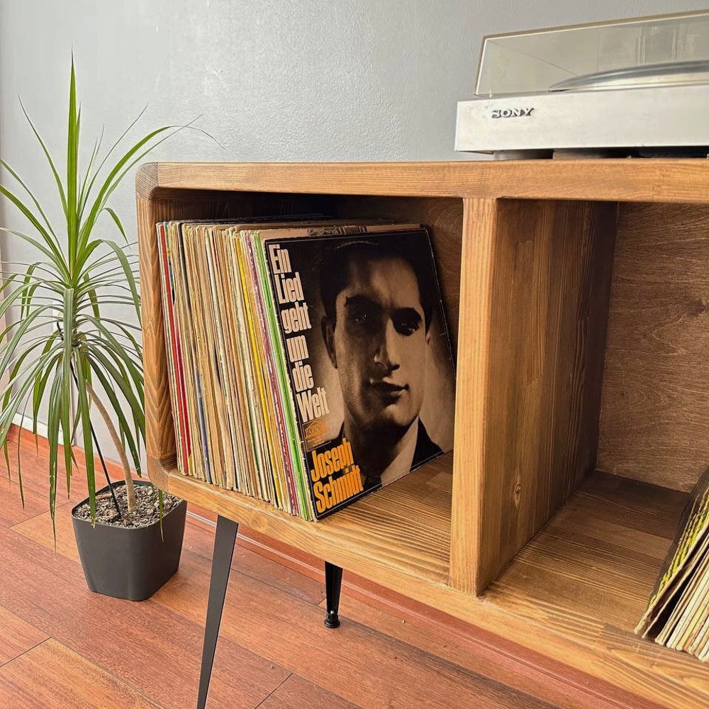 Solid Wood Record Player Stand/ Modern Wood Record Storage
