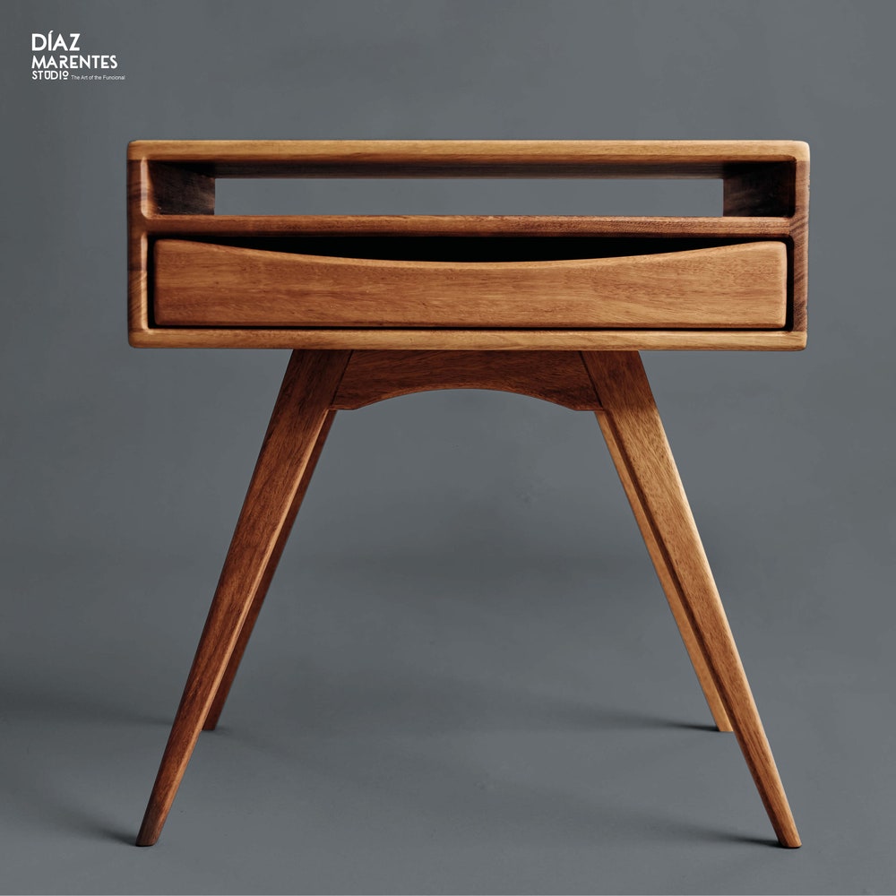 Wooden bedside table with storage Handcrafted wooden nightstand Scandinavian-inspired nightstand with storage Bedroom furniture Contemporary
