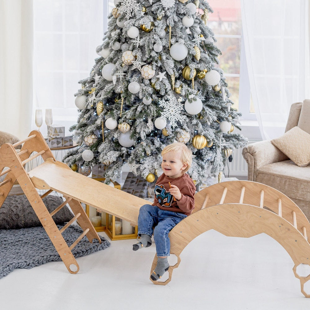 Climbing set for Toddler, Montessori furniture, Climber Arch and pillow, Balance board, Foldable triangle, Indoor playground,First Christmas